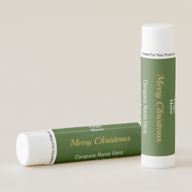 Merry Christmas Dark Green Business Your Logo Here Lip Balm (Front)