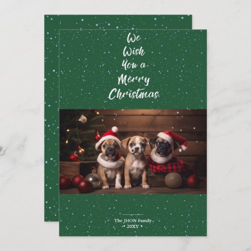 Merry Christmas Dark Green Dog Pet Photo Holiday Card