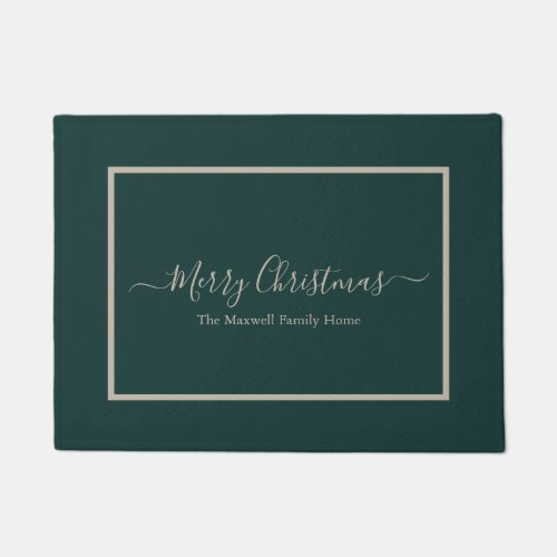 Merry Christmas dark green family name  Doormat