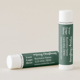 Merry Christmas Dark Green White Business Logo Lip Balm
