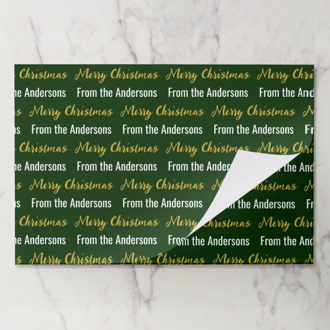 Merry Christmas Dark Green White Gold Script Name Paper Pad (Folded)