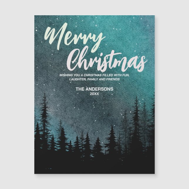 Merry Christmas Dark Night sky pine forest Holiday (Front)