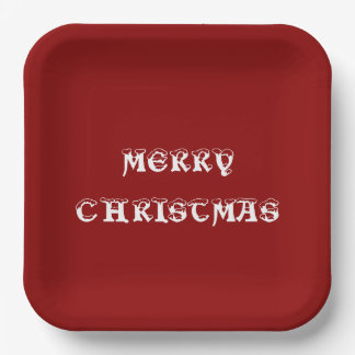 Merry Christmas Dark Red Dinner Paper Plates