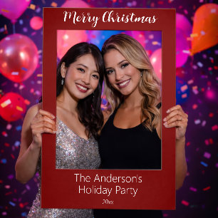 Merry Christmas Dark Red Holiday Party Photo Booth Selfie Frame