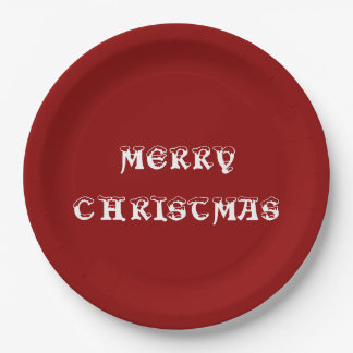 Merry Christmas Dark Red Paper Plates