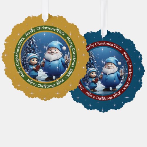 Merry Christmas Dark Yellow Blue Santa Claus Photo Ornament Card