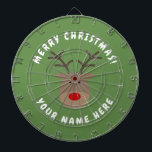 Merry Christmas dartboard with Rudolf the reindeer<br><div class="desc">Merry Christmas dartboard with Rudolf the red nose reindeer. Cute wall decor for Holiday season. Add your own family name and quote. Fun gift ideas for him or her.
Also nice for bar,  cafe,  venue,  pub,  dorm etc. Funny present for kids and adults.</div>