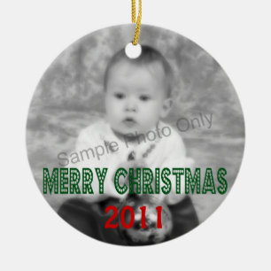 Merry Christmas Dated Photo Ceramic Ornament