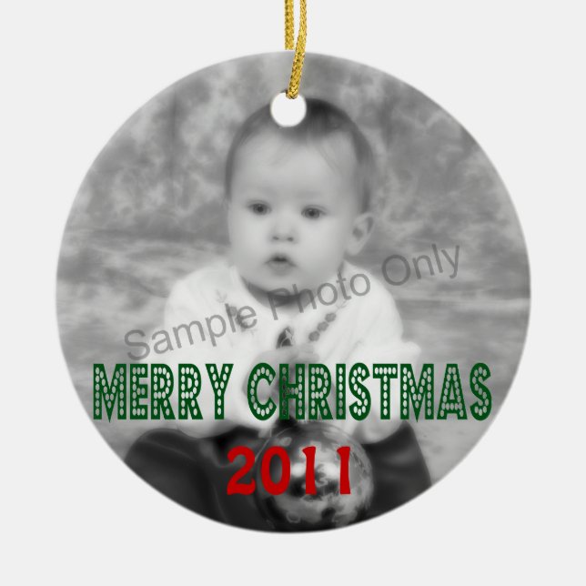 Merry Christmas Dated Photo Ceramic Ornament (Front)