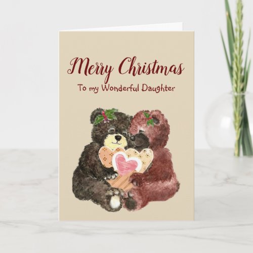 Merry Christmas Daughter  Best Gift Cute Bear Holiday Card