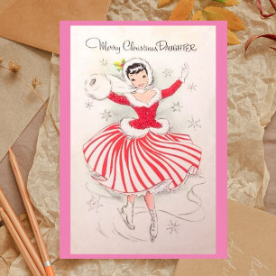 Merry Christmas Daughter Card Vintage Ice Skater