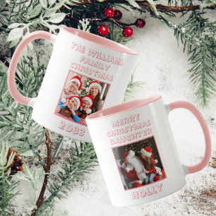 Merry Christmas Daughter Photo Pink & White  Mug
