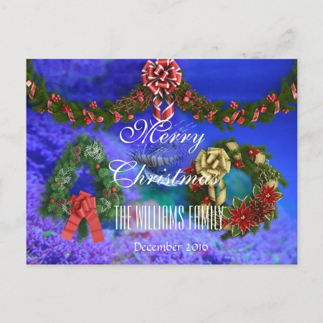Merry Christmas December 2016 Wreath Sea life Fish Holiday Postcard (Front)
