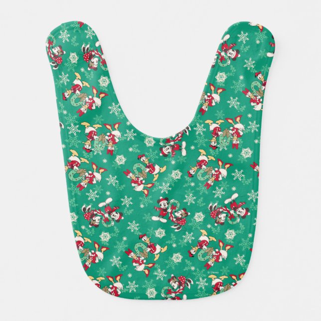 Merry Christmas | Deck the Halls Mickey & Donald Baby Bib (Front)