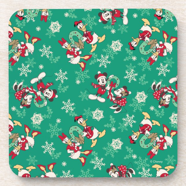 Merry Christmas | Deck the Halls Mickey & Donald Beverage Coaster (Front)
