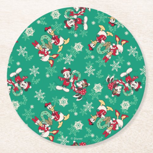 Merry Christmas  Deck the Halls Mickey  Donald Round Paper Coaster