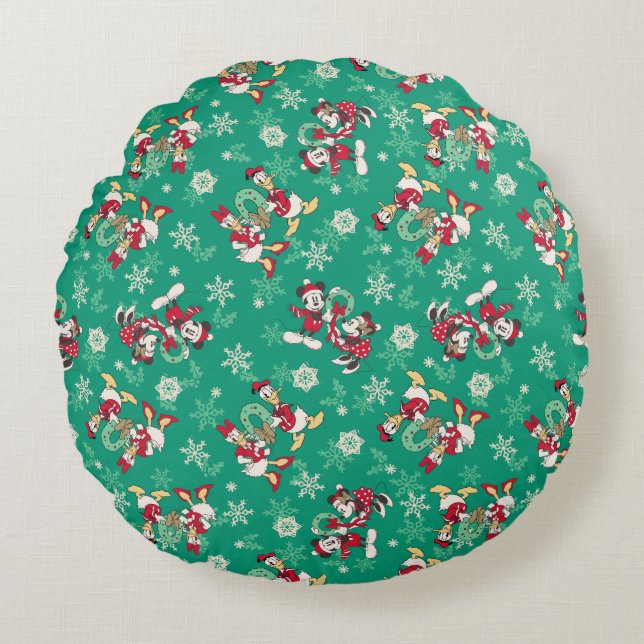 Merry Christmas | Deck the Halls Mickey & Donald Round Pillow (Front)