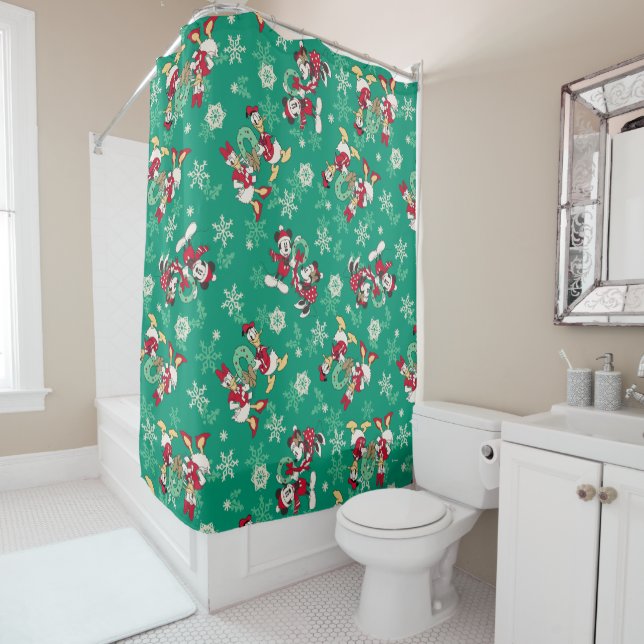 Merry Christmas | Deck the Halls Mickey & Donald Shower Curtain (In Situ)