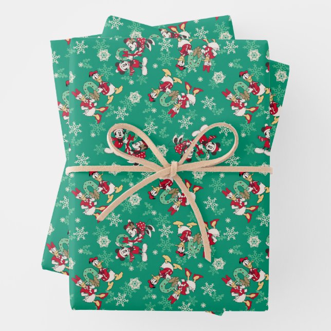 Merry Christmas | Deck the Halls Mickey & Donald Wrapping Paper Sheets (In situ)