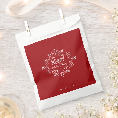 Merry Christmas Deco Foliage Traditional Holiday Favor Bag