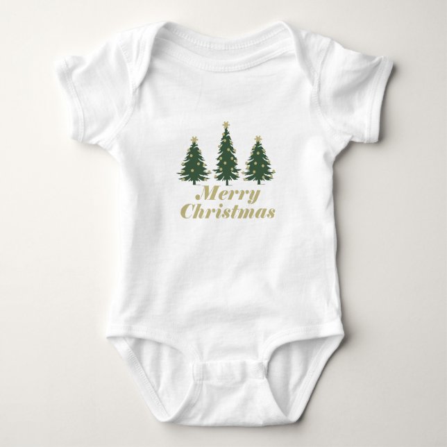 merry christmas deco pine trees baby bodysuit (Front)