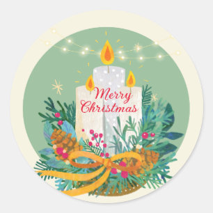 Merry Christmas decorated candles Classic Round Sticker