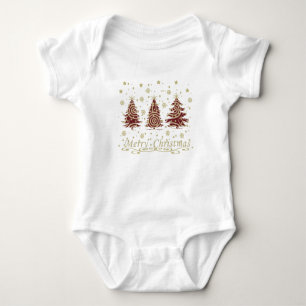 Merry Christmas Decorated Modern pine trees Baby Bodysuit