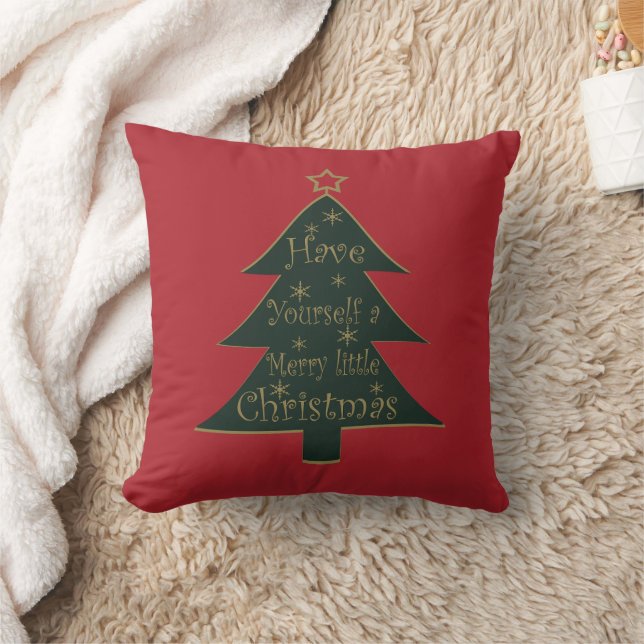 Merry Christmas decorated pine tree Throw Pillow (Blanket)