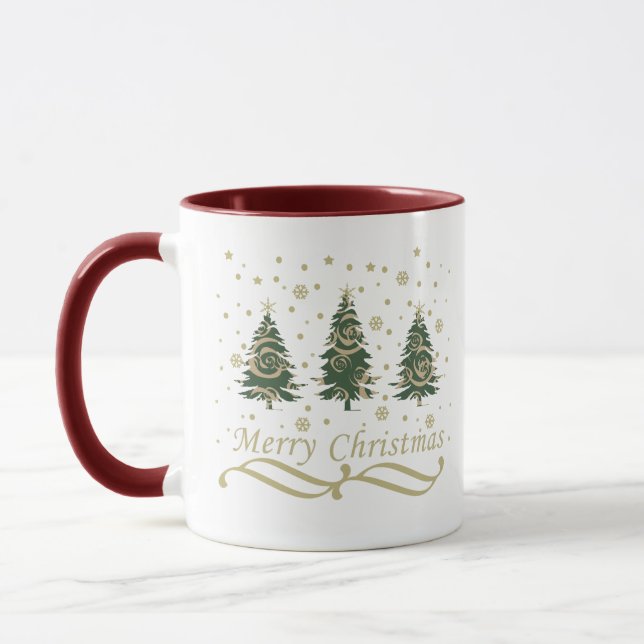 Merry christmas decorated pine trees mug (Left)
