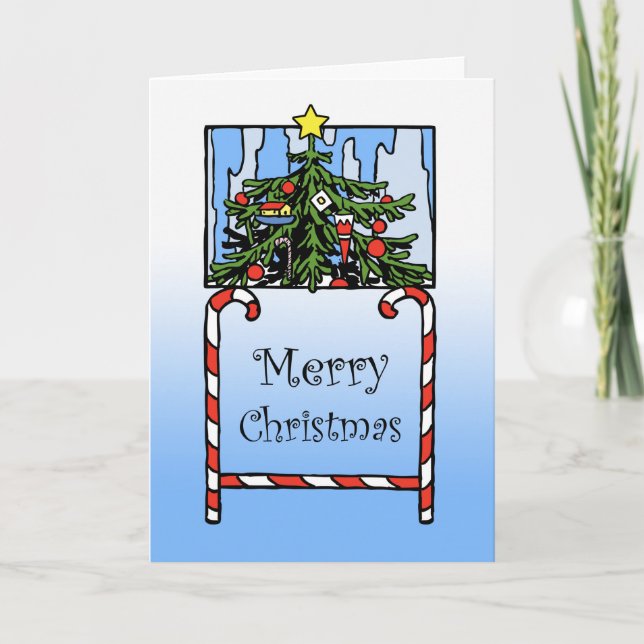Merry Christmas, Decorated Tree and Candy Canes Holiday Card (Front)