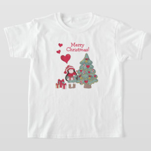 Merry Christmas - Decorated Tree and Girl T-Shirt