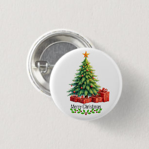 Merry Christmas, Decorated Tree, Button