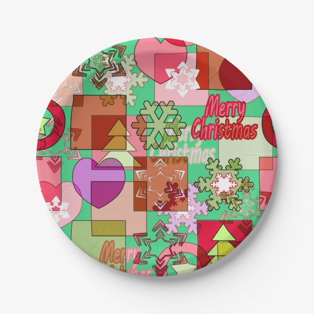 Merry Christmas decoration ornament snowflake hear Paper Plates (Front)