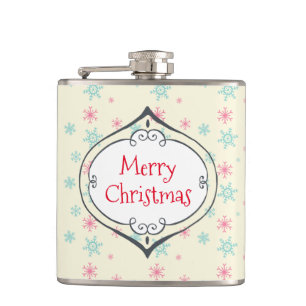 Merry Christmas Decoration Pink & Blue Snowflakes Flask