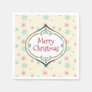 Merry Christmas Decoration Pink & Blue Snowflakes Napkins