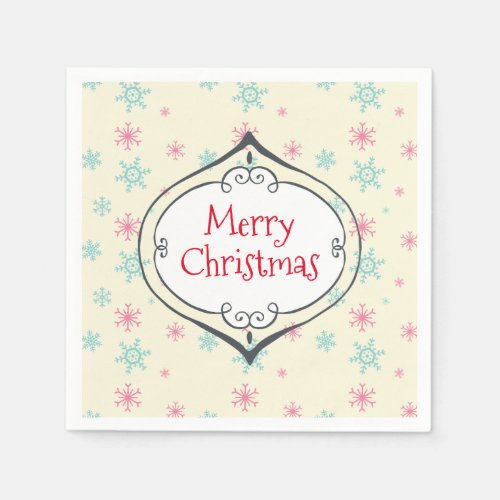 Merry Christmas Decoration Pink  Blue Snowflakes Napkins