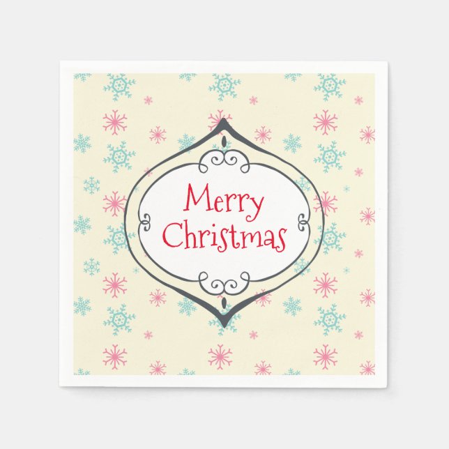 Merry Christmas Decoration Pink & Blue Snowflakes Napkins (Front)