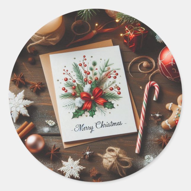 Merry Christmas Decorations  Classic Round Sticker (Front)