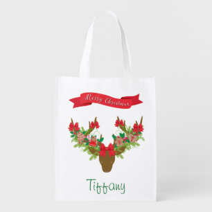 Merry Christmas decorative deer head Grocery Bag