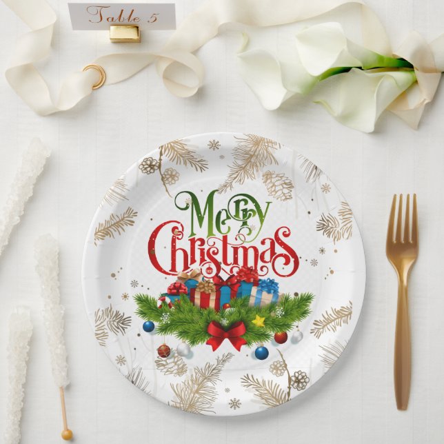 Merry Christmas, Decorative Design, Paper Plates (Wedding)