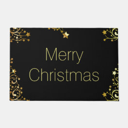 Merry Christmas Decorative Gold Stars Typography Doormat
