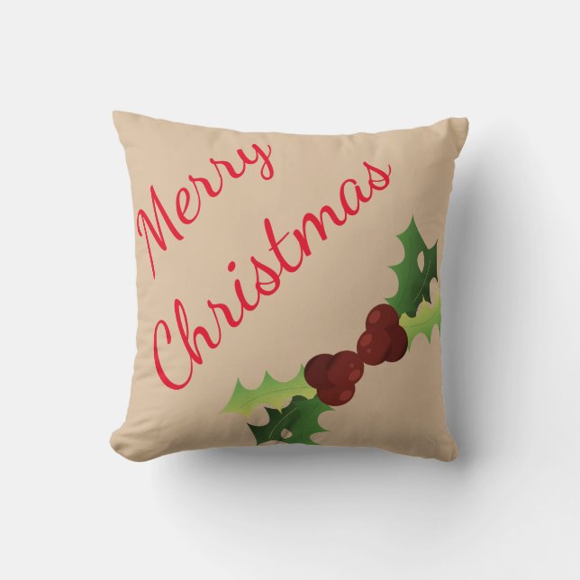 Merry Christmas Decorative Leaf Throw Pillow (Front)