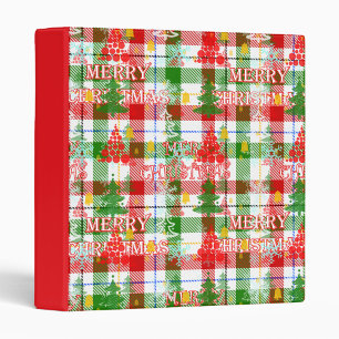 Merry Christmas Decorative Plaid Tartan  3 Ring Binder