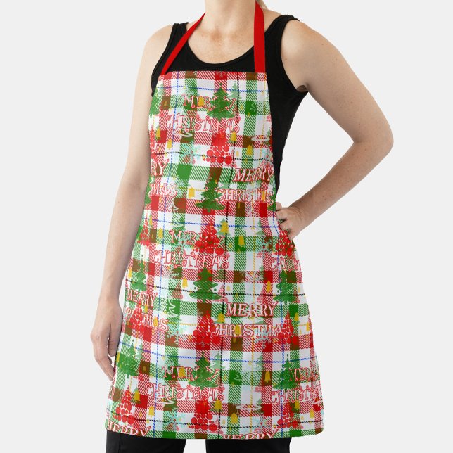 Merry Christmas Decorative Plaid Tartan  Apron (Creator Uploaded)