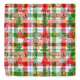 Merry Christmas Decorative Plaid Tartan  Bandana