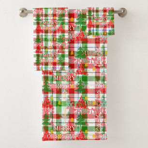 Merry Christmas Decorative Plaid Tartan  Bath Towel Set