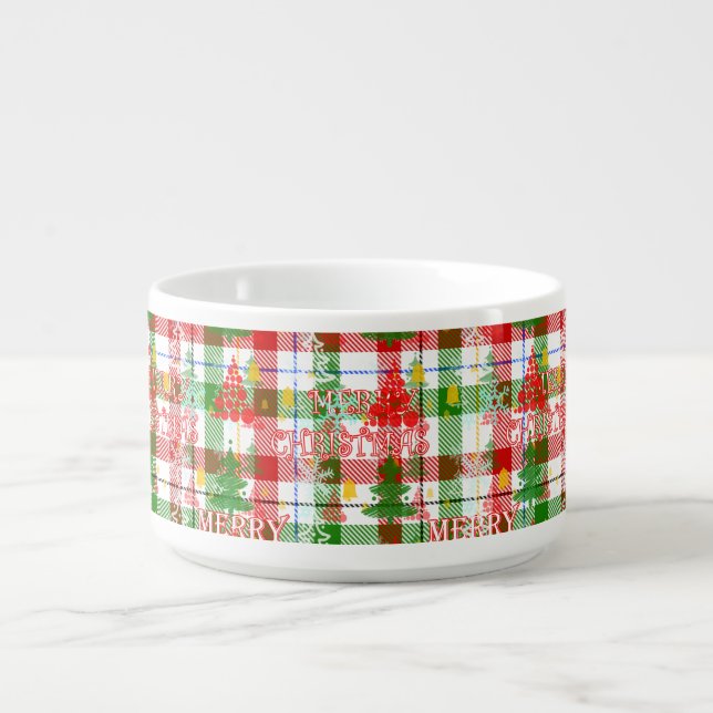 Merry Christmas Decorative Plaid Tartan  Bowl (Center)