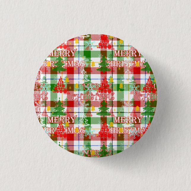 Merry Christmas Decorative Plaid Tartan  Button (Front)