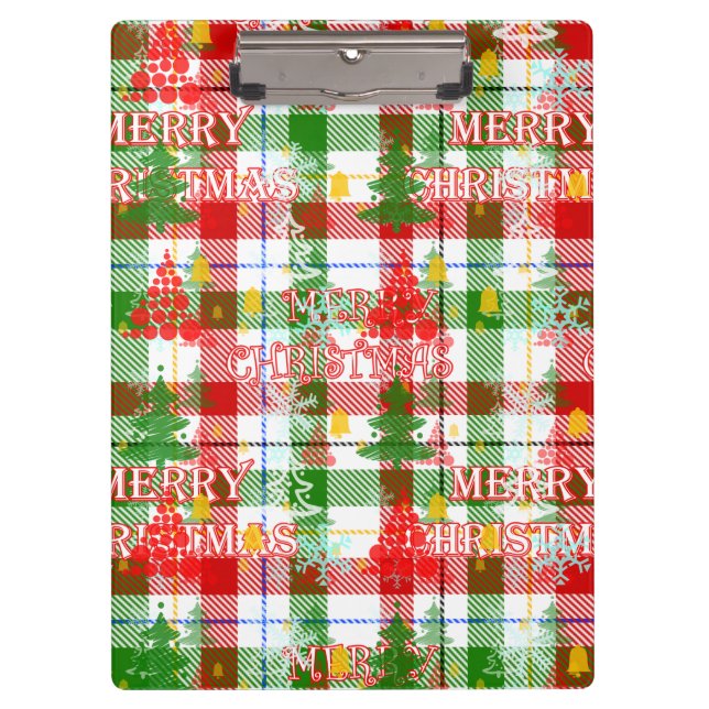 Merry Christmas Decorative Plaid Tartan  Clipboard (Front)