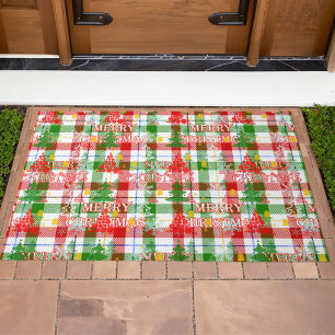 Merry Christmas Decorative Plaid Tartan Doormat
